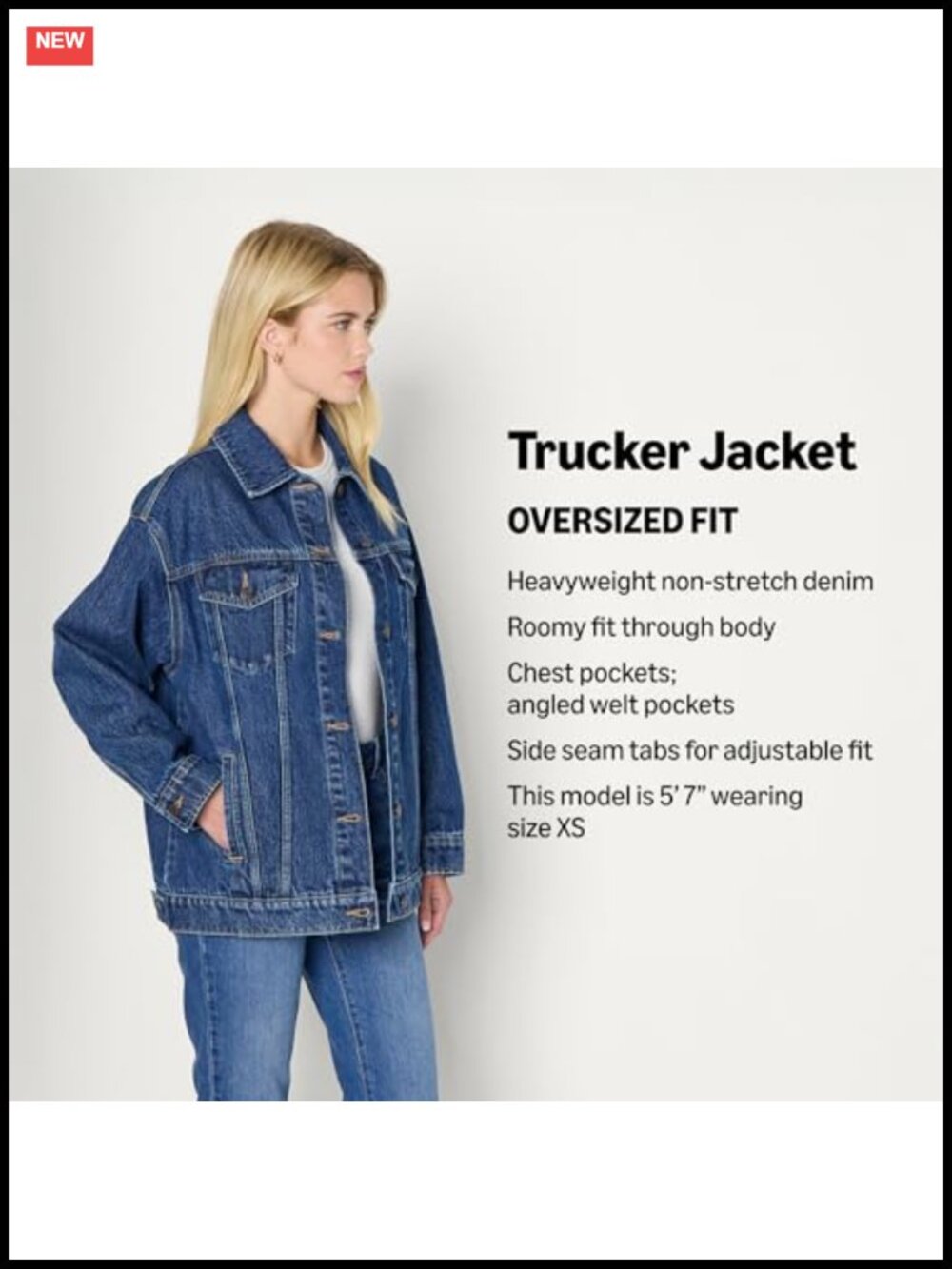 Oversized Rigid Denim Trucker Jacket Button Front Chest Pockets - Picture 3 of 6